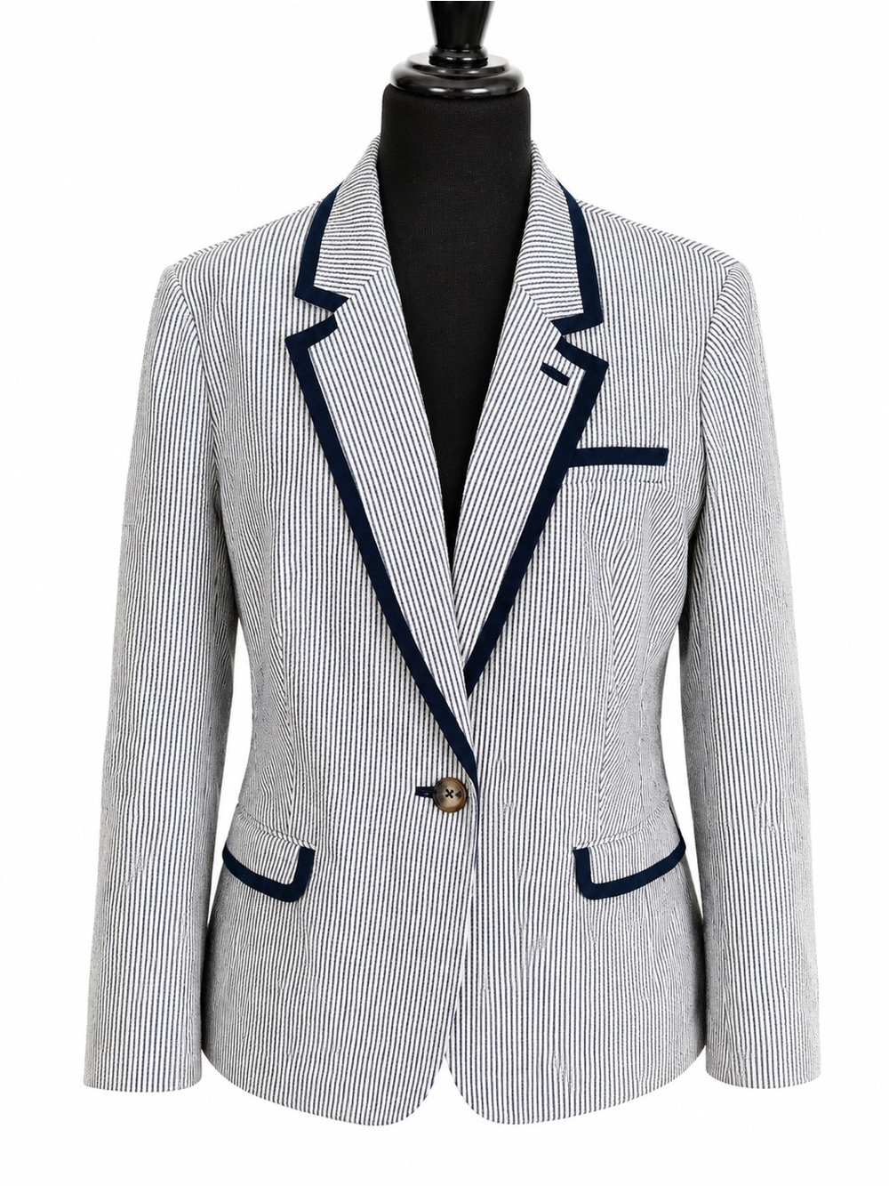 Boden Blue White Seersucker Blazer Jacket NWOT Size 10 Nautical Preppy - Picture 2 of 10